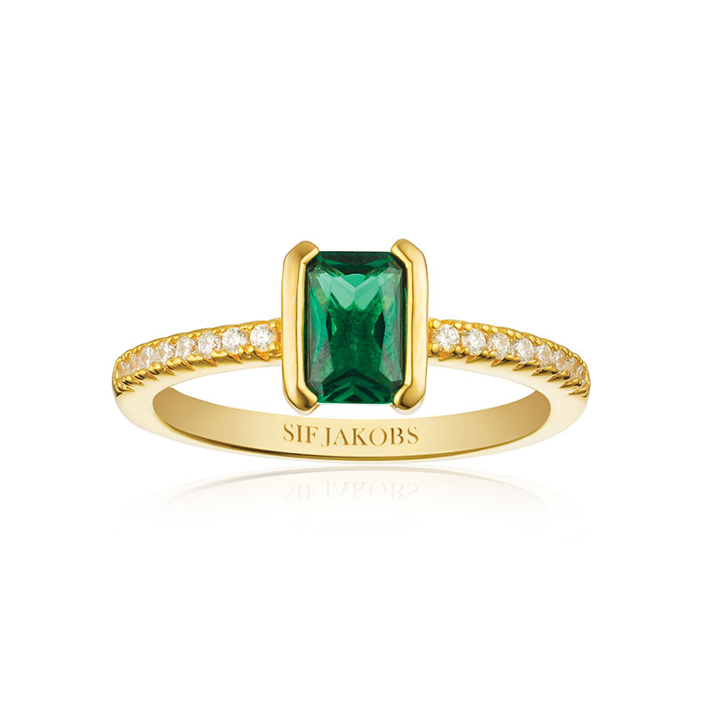 Sif Jakobs Roccanova Piccolo forgyldt ring med grøn cubic zirkonia