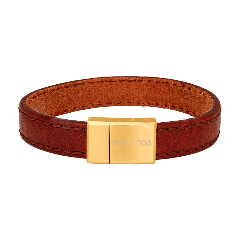 Son of Noa brun læderarmbånd med guldfarvet lås