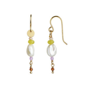 Stine A Petit Baroque Pearl Ørering Guld Med Candy Stones Soft Lime