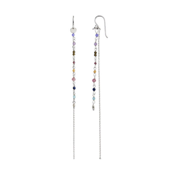 Stine A Petit Gemstones with Long Chain Earring Silver - Berry Mix