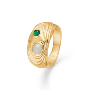 Studio Z Shell ring i guldbelagt sølv med grøn zirkonia