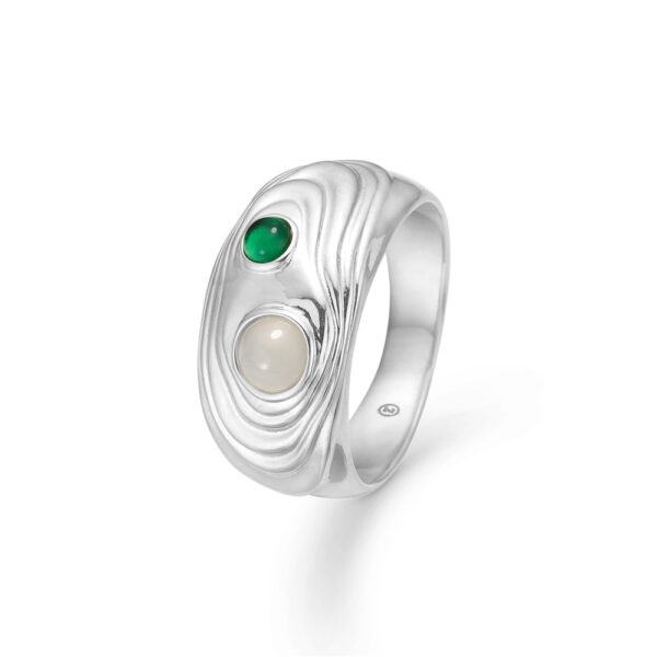 Studio Z Shell ring i sterling sølv med grøn zirkonia