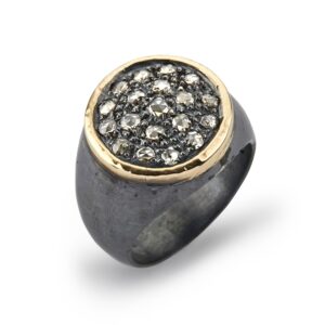 Topka Signet Sterling Sølv Ring fra Birdie med 14 Karat Guld Og 1,05 Carat Diamanter