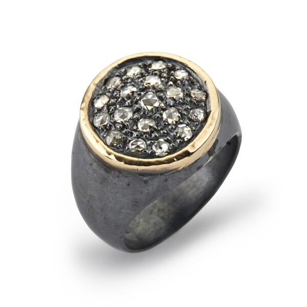 Topka Signet Sterling Sølv Ring fra Birdie med 14 Karat Guld Og 1,05 Carat Diamanter